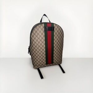 Gucci Beige Backpack with Red and Green Accents